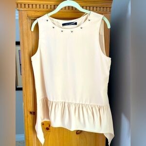 Zara Woman Cream / Pale Pink sleeveless peplum blouse w/ silver stud accents M